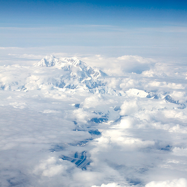Mt. McKinley (Denali) surrounded by clouds.