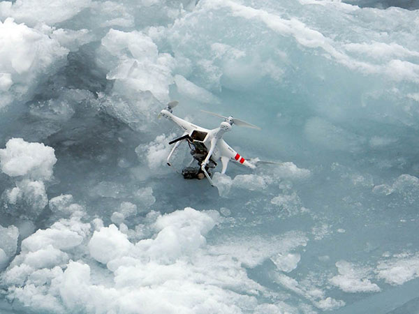 Crashed helicopter on the ice.